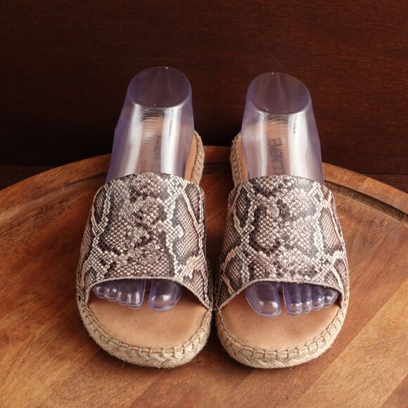 Born Sandals Womens SZ 9M Beige BLK Snake Print Leather Slide Espadrille Shoes - Picture 3 of 11